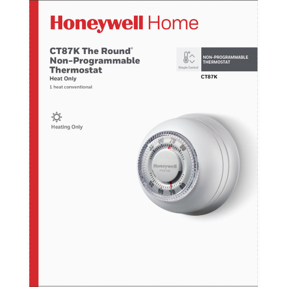 Honeywell Home Heat Only Off White Round Wall Thermostat CT87K1004-N 446869