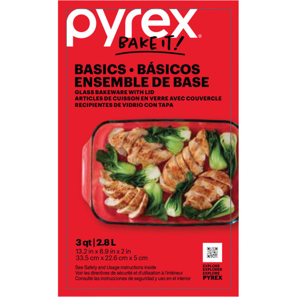Pyrex Basics 3 Qt. Glass Oblong Baking Dish with Lid 1107108 663891