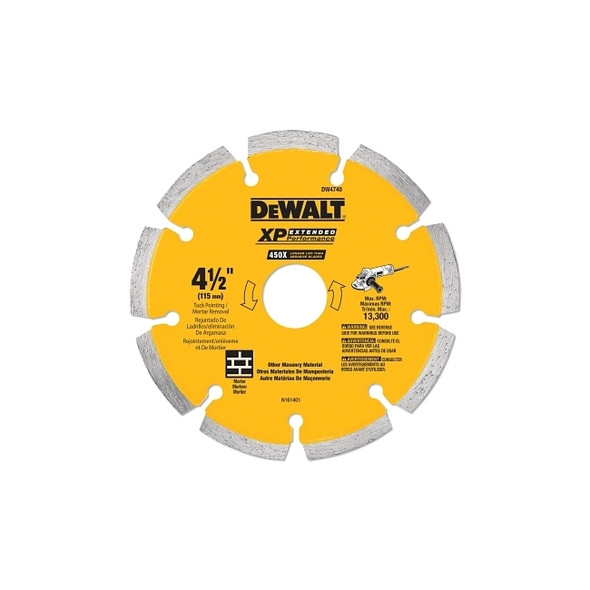 Segmented Rim Diamond Blade, Masonry, 4-1/2 in dia, 13300 RPM