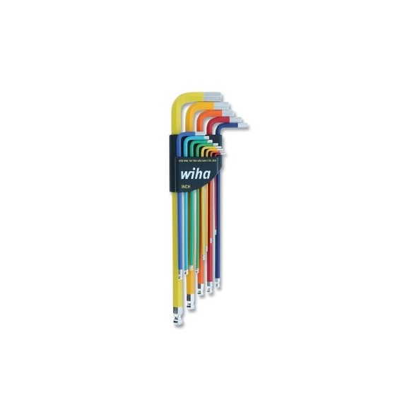 Color Coded Inch Hex L-Key Set, Ball End, Multiple Sizes