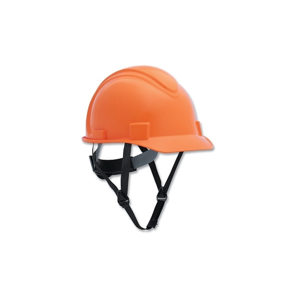 Short Brim Hard Hat, 4-point Ratchet Suspension, Non-Vented, Orange