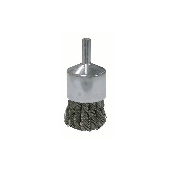 Vortec Pro Stem Mtd Knot Wire End Brushes, Carbon Steel, 1 in Dia, .02 Wire