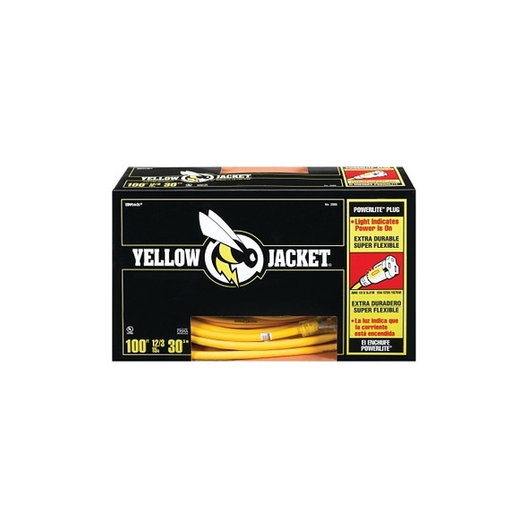 Yellow Jacket® Power Cord, 100 ft, 1 Outlet, Yellow