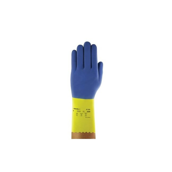 AlphaTec® 87-224 Neoprene Gloves, Cotton Flock Lined, Size 7, Yellow/Blue