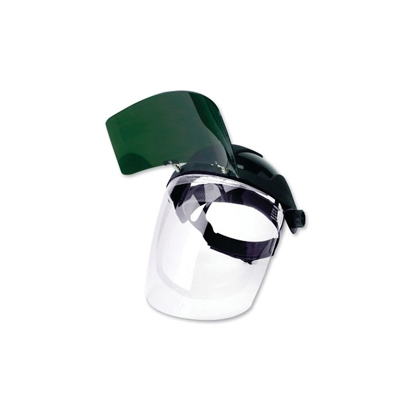 DP4™ Series Multi-Purpose Faceshield,Flip-Up IR Window & Ratcheting Headgear, AF/Clear, Shade 8 IR, 9 in H x 12.125 in L