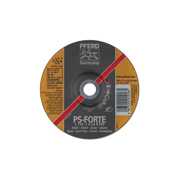 A24R PSF Grinding Wheels, 5" Dia, 1/4" Thick, 7/8in Arbor, Alum Oxide, 10/pk