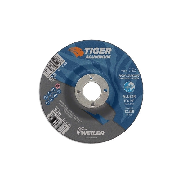Aluminum Combo Wheels, 5 in Dia., 7/8 in Arbor, Type 27, 24 Grit, Alum. Oxide