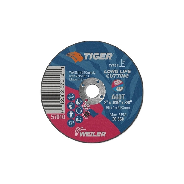 Tiger® AO Cutting Wheel, 4 in dia x 0.035 in Thick, 1/4 in Arbor, A60T, Type 1