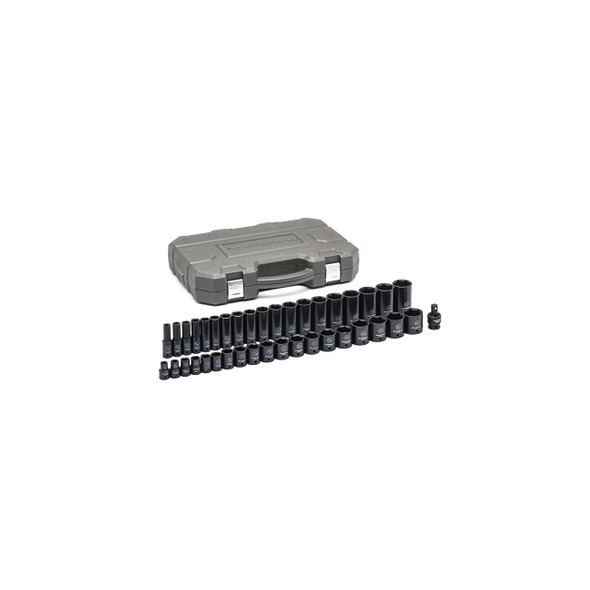Impact Socket Set, 1/2 in Dr, 6-point, SAE, 3/8 in to 1-1/2 in, 39-Pc Deep/Standard Lengths, Incl Univ Jt/Blow Mold Case