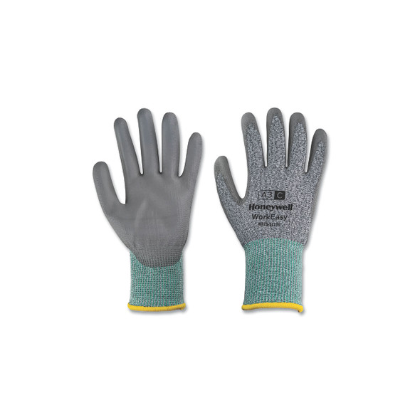 WorkEasy® Gloves, 5113G, PU Palm Coating, Small, Gray/Green