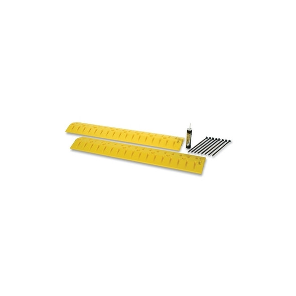 Speed Bump-Cable Protector, Dual Channel, HDPE, 10 in W x 108 in L x 2 in H, Yellow, Includes Anchor Kit