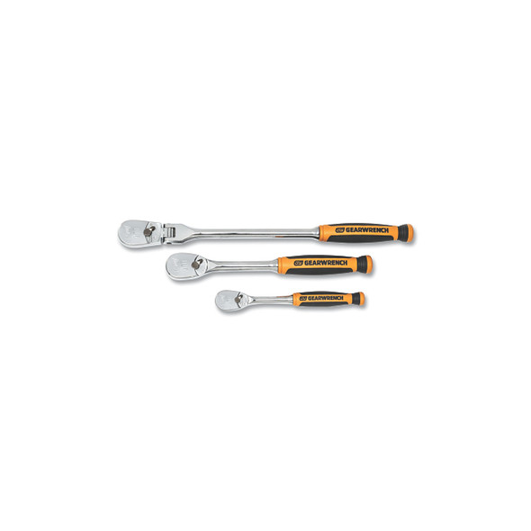 90T Ratchet, Tear Drop, 1/4 in and 3/8 in Drive, Alloy Steel, Polish Chrome/Cushion Grip, 3-Pc Mixed Handle Set Pack of 6