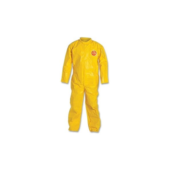 Tychem® 2000 Coverall, Bound Seams, Collar, Open Wrists and Ankles, Front Zipper, Storm Flap, Yellow, X-Large