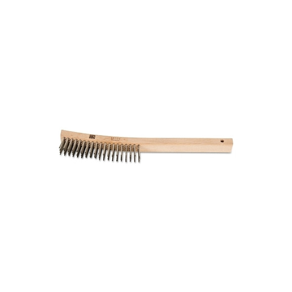 Curved Handle Scratch Brushes, 13 3/4 in, 4 X 19 Rows, SS Wire, Wood Handle