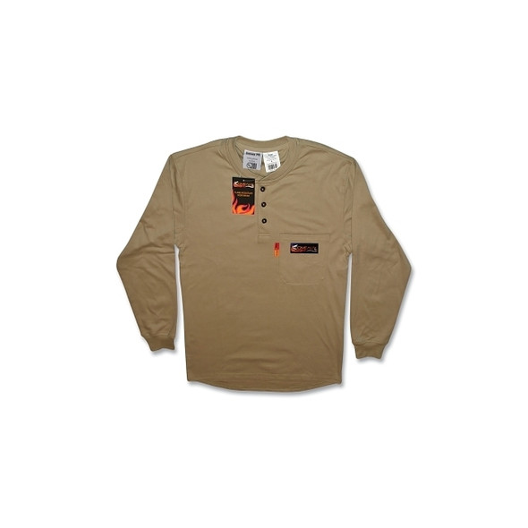 FR Treated Henley Shirts, Large, Khaki