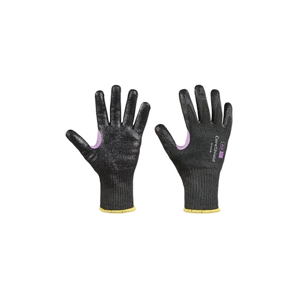 CoreShield™ A8/F Coated Cut Resistant Gloves, 9/Large, HPPE/Kevlar®/Alloy, Smooth Nitrile, 10 ga, Black
