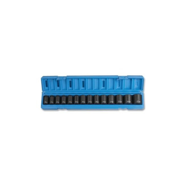 Impact Socket Set, 1/2 in Drive, Metric, 6-point, 10 mm to 27 mm, 14-Pc STD Length