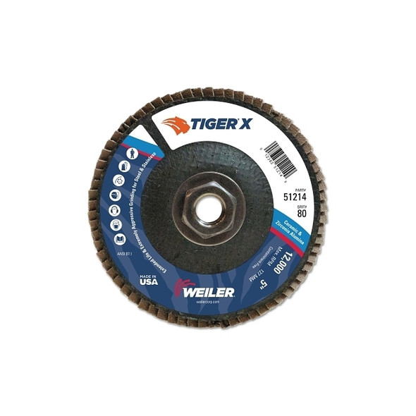 Tiger® X Flap Disc, 5 in Angled, 80 Grit, 5/8 in - 11 Arbor