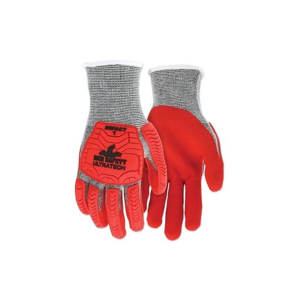 UT1954 UltraTech™ A5/Impact Level 1 Mechanics Knit Glove, Small, Salt/Pepper; Red