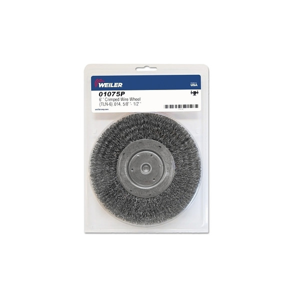 Narrow Face Crimped Wire Wheel, 6 in D x 3/4 W, .014 in Steel Wire, 6,000 rpm