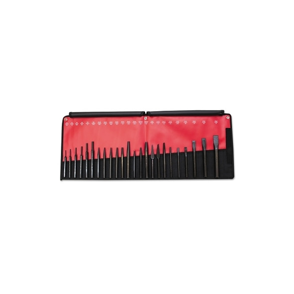 24 Piece Punch & Chisel Kits, Pointed; Round, English, Pouch