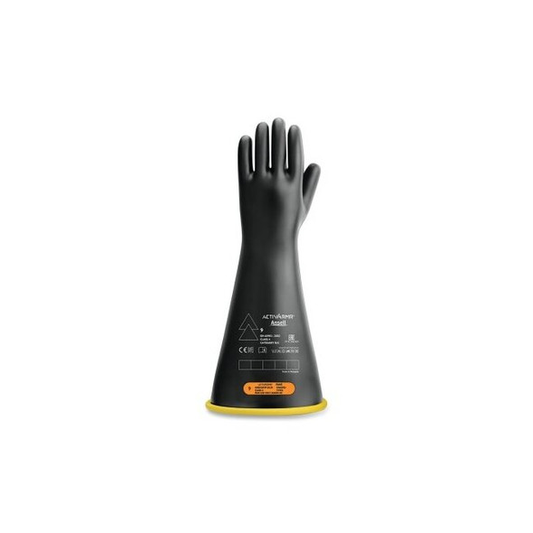RIG Electrical Insulating Gloves, 18 in L, Class 4, Size 10, Black/Yellow