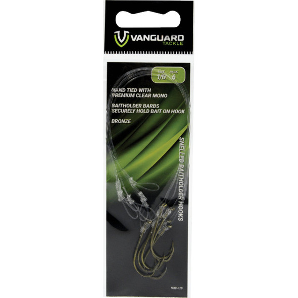 Vanguard Size 1 Baitholder Bronze snelled hooks (6-Pack) V30-1