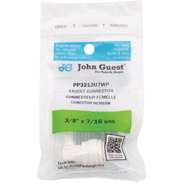 SharkBite John Guest 3-8 In. x 7-16 UNS Polypropylene Faucet Connector PP3212U7WP 424839