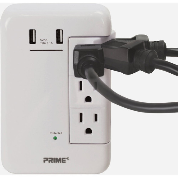 Prime Wire & Cable 6 Power & 2 USB White Rotating Surge Tap USB Charger PBRUSB346S-A 501925