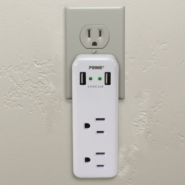 Prime Wire & Cable 2 Power & 2 USB White Space Saving USB Wall Charger PBUSB242-A 501933