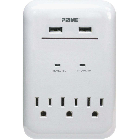 Prime Wire & Cable 3 Power & 2 USB White Wall Charger PBUSB343S-A