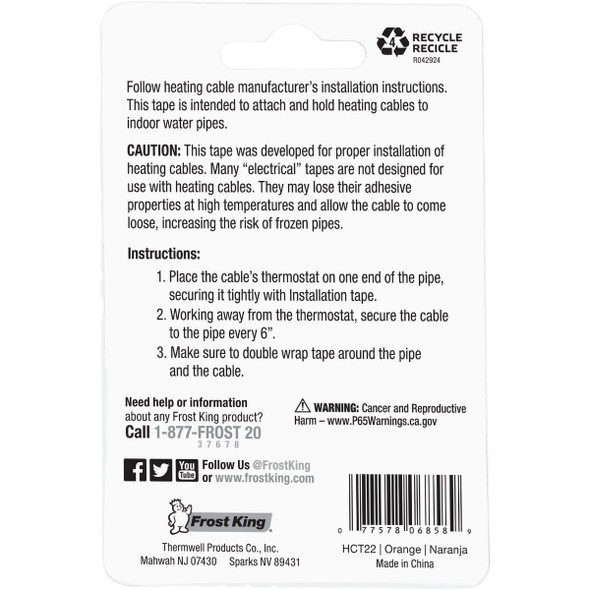 Frost King Freeze Free 3-4 In. x 22 Ft. Heat Cable Application Tape HCT22 550019