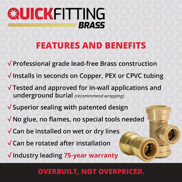 QuickFitting 1-2 In. x 1-2 In. Push-to-Connect Brass 90 Deg Elbow LF813R 479807