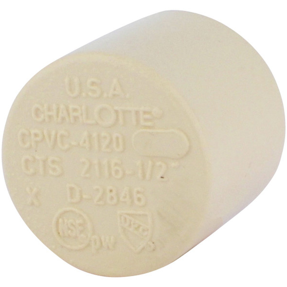 Charlotte Pipe 1/2 In. Slip Solvent Weld CPVC Cap CTS 02116  0600HA