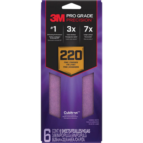 3M 6pk 220g 1/3 Sandpaper SHTR220-PGP-6T