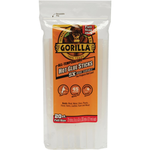Gorilla 8 In. Standard Clear Hot Melt Glue (20-Pack) 3032016
