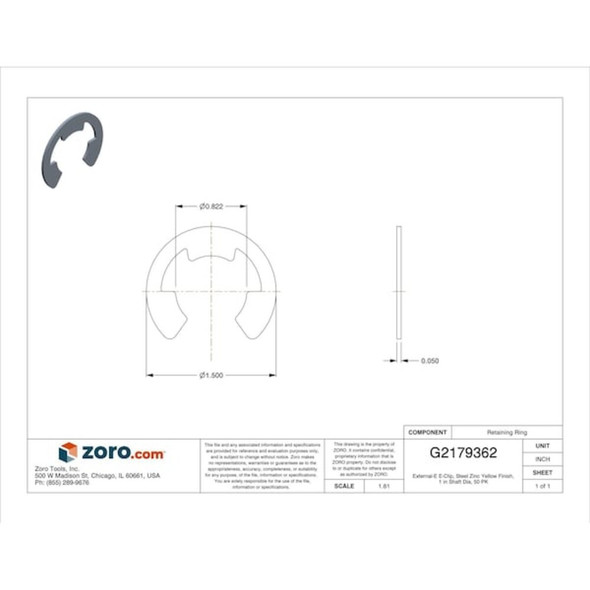 Rotor Clip External-E E-Clip, Steel, Zinc Yellow Finish, 50 PK SE-98ST ZD