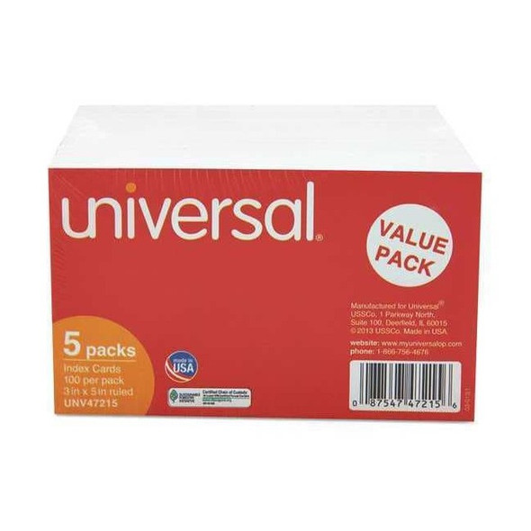 Universal Index Cards,Ruled,3" x 5",PK500 UNV47215