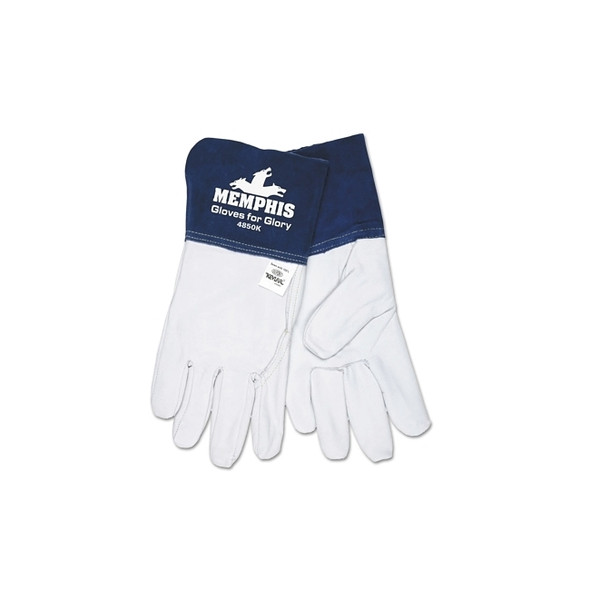 Gloves for Glory, Large, Grain Goatskin/Cowhide, White/Blue