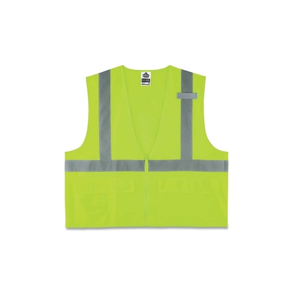 GloWear® Safety Vest, 8225Z, Solid, Class 2, Type R, Reflective Tape, 3 Pockets, Zipper, 2X-Large/3X-Large, Lime