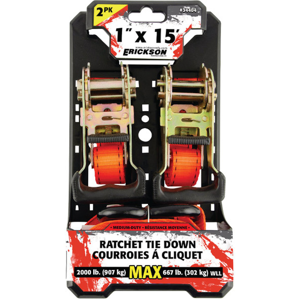 Erickson 1 In. x 15 Ft. 2000 Lb. Ratchet Tie-Down (2-Pack) 34404 576576