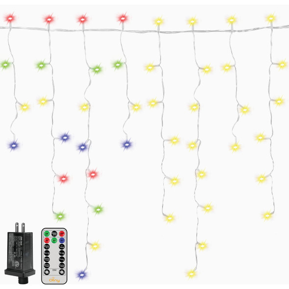 Ollny Warm White/Multi 306-Bulb LED Icicle Lights with Clear Cable HG-29V306BC