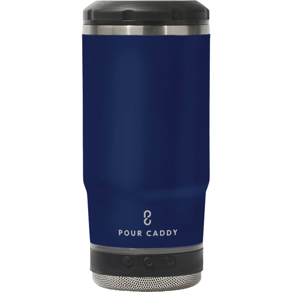 Pour Caddy Chill & Brew 14 Oz. Navy Blue Insulated Drink Holder with Speaker