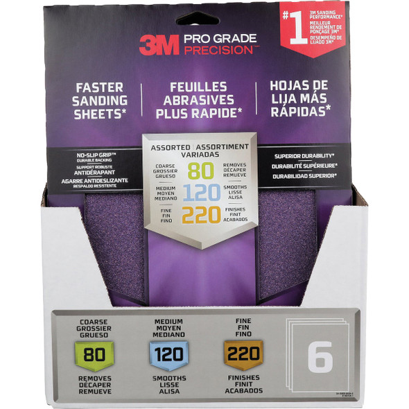 3M 6pk Pro Assrtd Sandpaper SHRASST-PGP-6T 342941