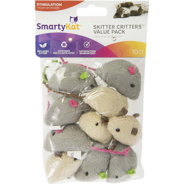 SmartyKat Skitter Critters Plush Catnip Mice Cat Toy (10-Pack) 09085-94997-024