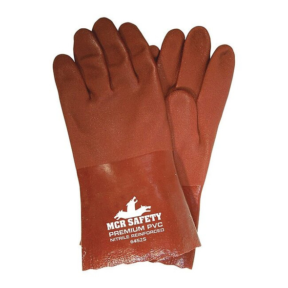 6452S Chemical Resistant Gloves, PVC, 12 in L, Not Rated, Red, L, 12 PK