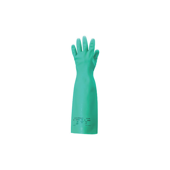 37-185 Nitrile Gloves, Gauntlet Cuff, Unlined, Size 8, Green, 22 mil Pack of 12