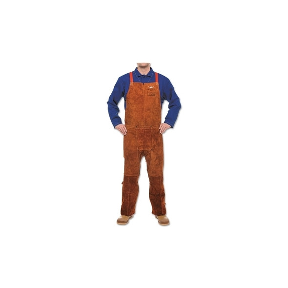 Leather Split Leg Bib Apron, 24 in W x 36 in L, Side Split Cowhide, Lava Brown