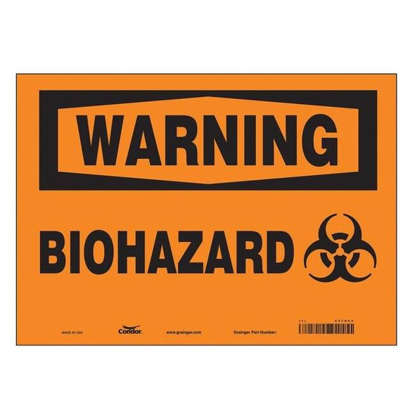 Biohazard Sign, 10 in H, 14 in W, Vinyl, Horizontal Rectangle, English, 447X63
