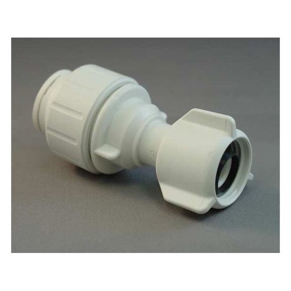 Push-Fit Adapter Fitting, 1/2 in x 7/8 in to 15/16 in Tube Size, Plastic, White